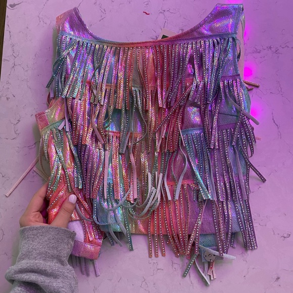 Queen of sparkles space cowgirl leather crop tank top fringe glit… - Picture 5 of 7